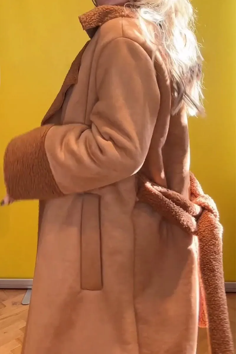 Women's Lapel Long Sleeve Plush Trench Coat
