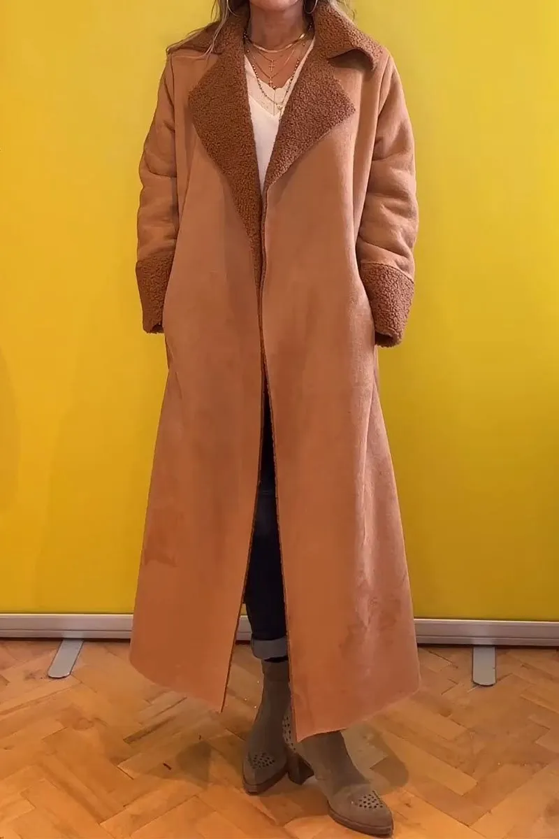 Women's Lapel Long Sleeve Plush Trench Coat